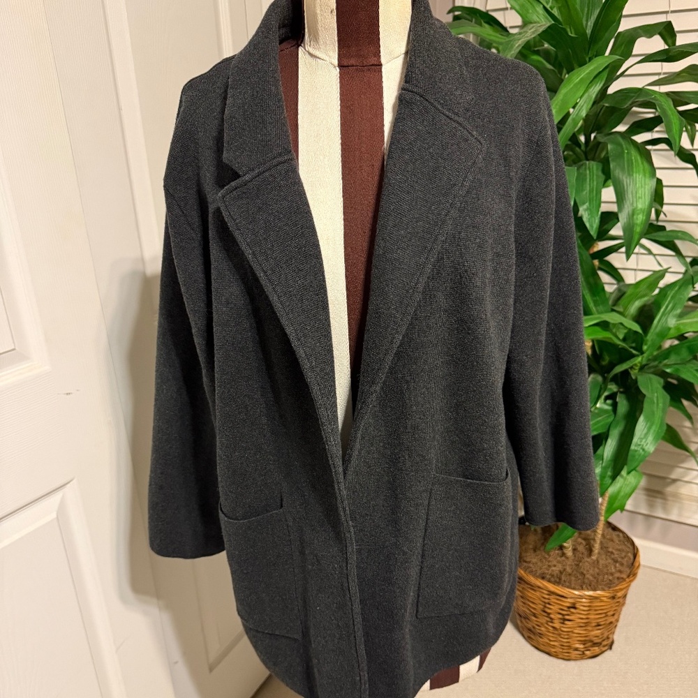 Quince Charcoal Gray Open Front Wool-Blend Cardigan